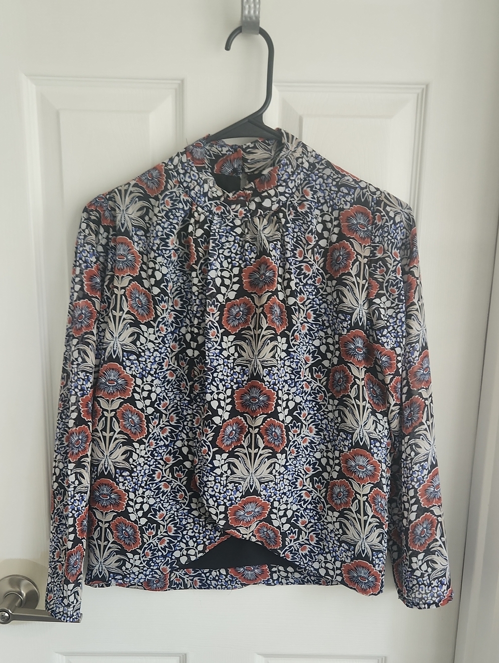 Walter Baker Navy & Red Floral High-Neck Blouse